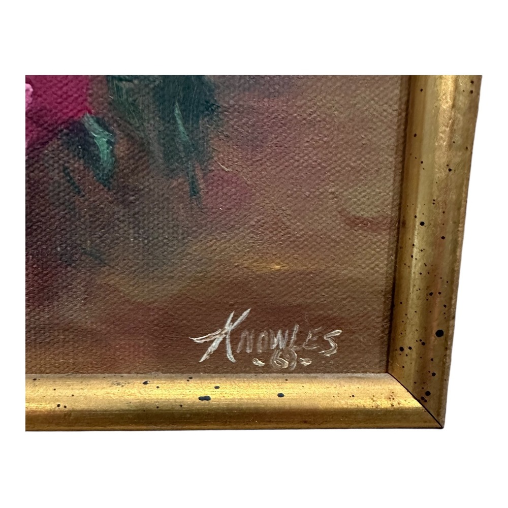 Vintage Knowles Signed Floral Oil Painting Roses Still Life Framed Mid Century - Picture 2 of 8